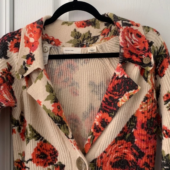 Anthropologie Miss Rosie Sweater Sleeping on Snow Rose Floral Cardigan Small - Picture 4 of 13